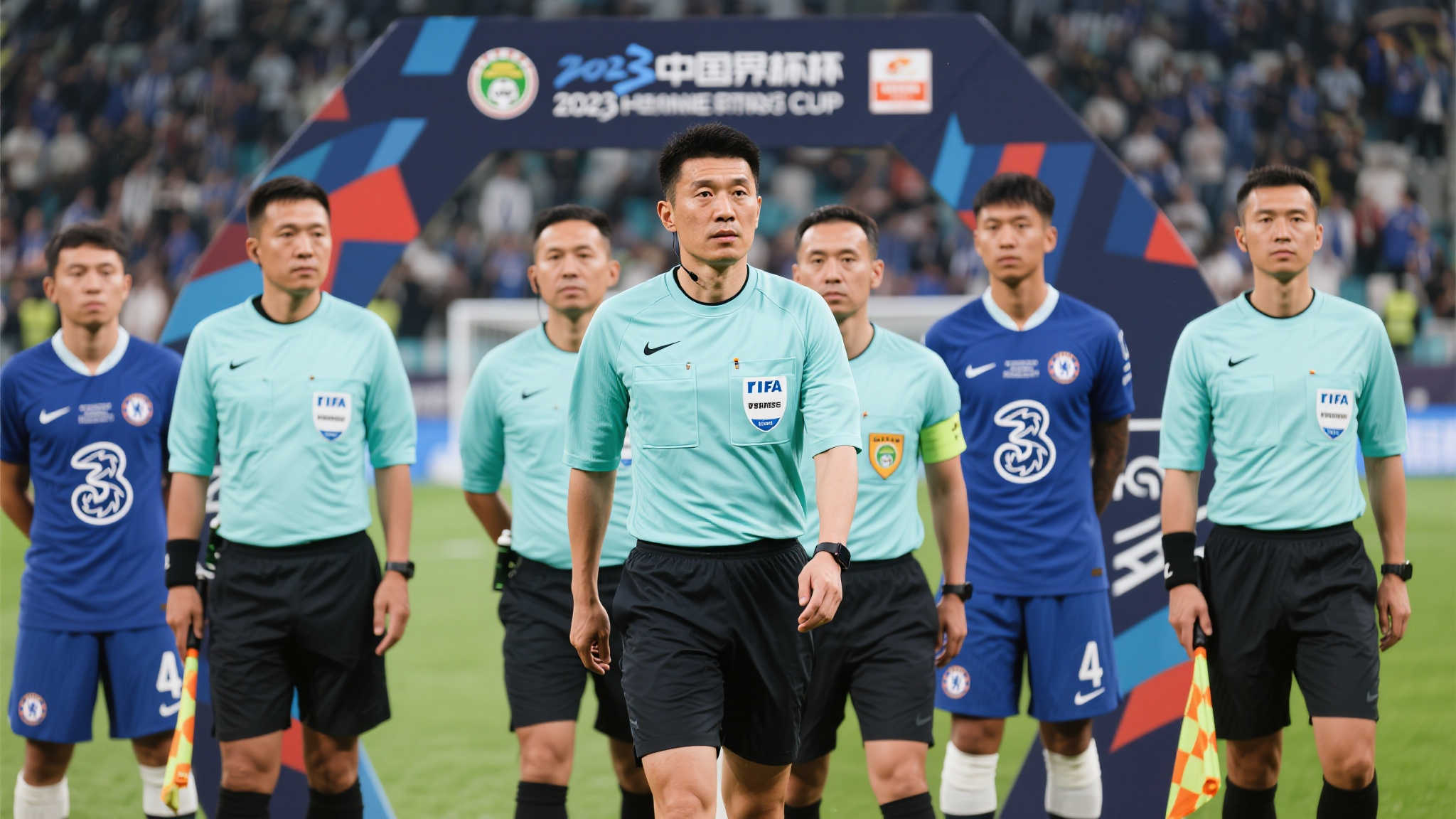 在足球世界里，每一场比赛都离不开裁判团队的精准执法